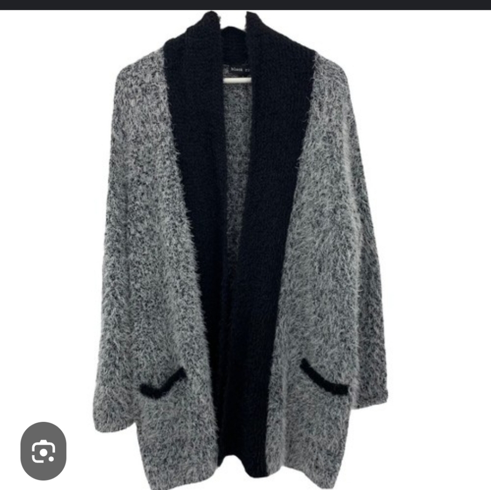Black Rivet Cozy  Fuzzy Black & White Women's Long Cardigan Sweater Size Small